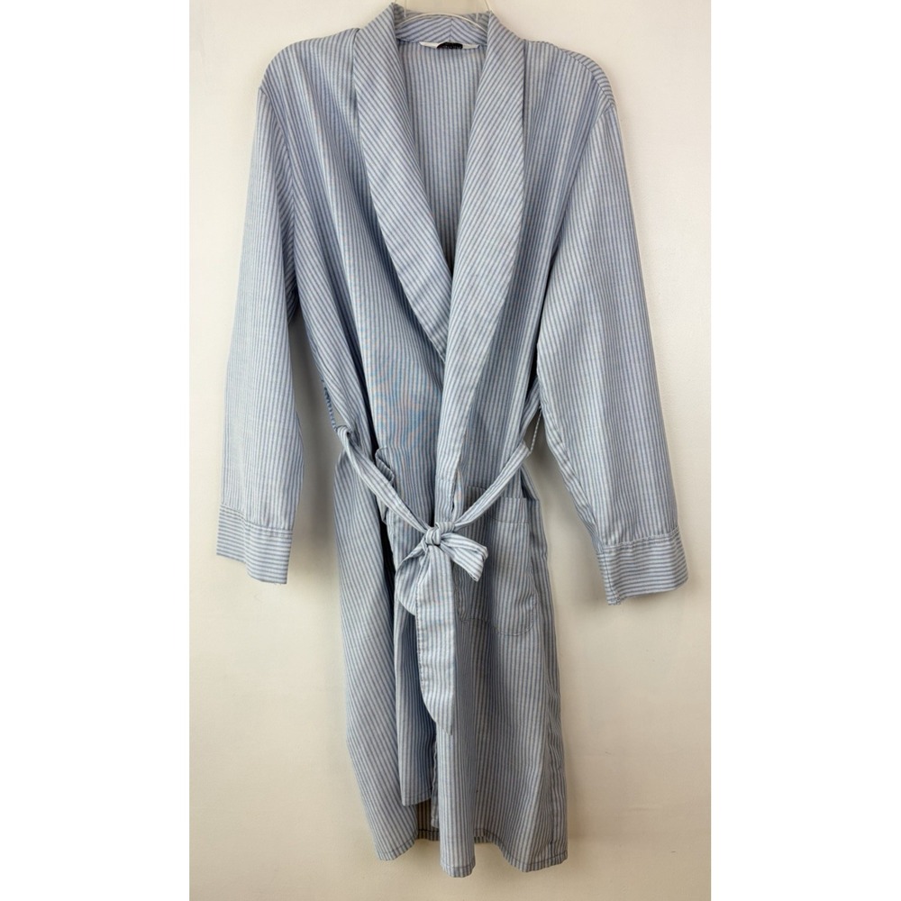 Vintage Robe Mens Medium Blue Lightweight Tie Old Money Preppy Pinstripe Lounge